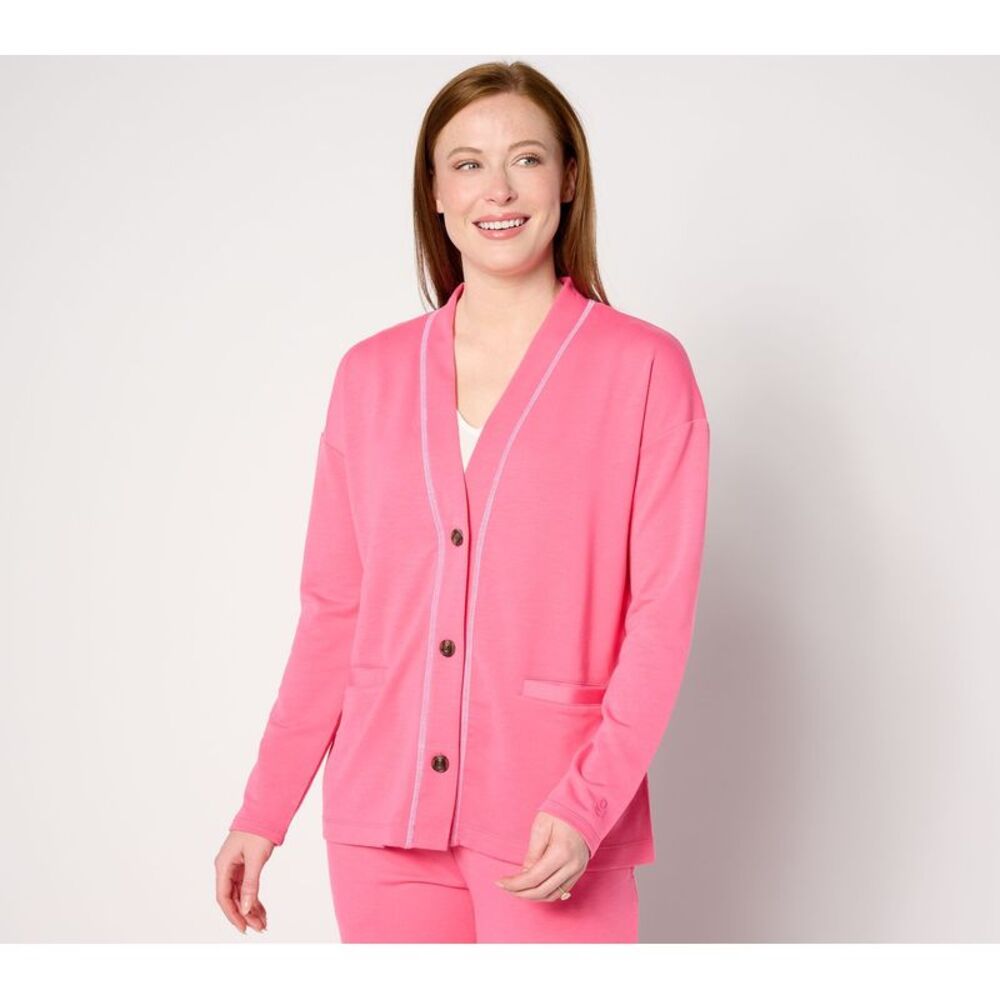 Liberare Women's Top Plus Sz Sweater 3X Lightw Comfort Cardigan Pink A630221